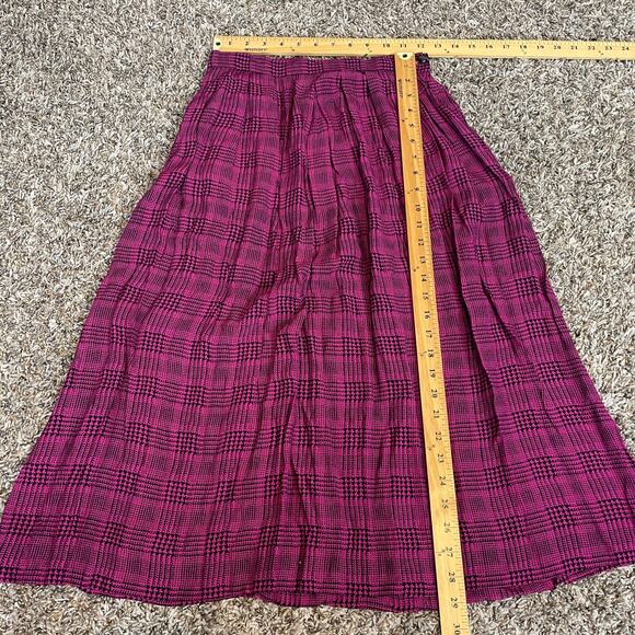 Vintage Pleated Skirt Size 8 Burgundy Black Houndstooth Midi Preppy Academia 90s - Picture 15 of 16